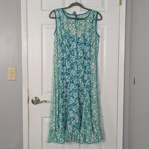 Y2K Rosette Lace Blue and Green Floral Christopher‎ & Banks Midi Dress Size S